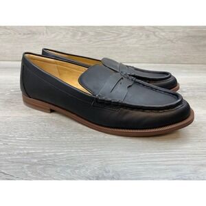 J.Crew Women's Black Leather Penny Loafers 8.5 Classic Slip On Comfort Shoes